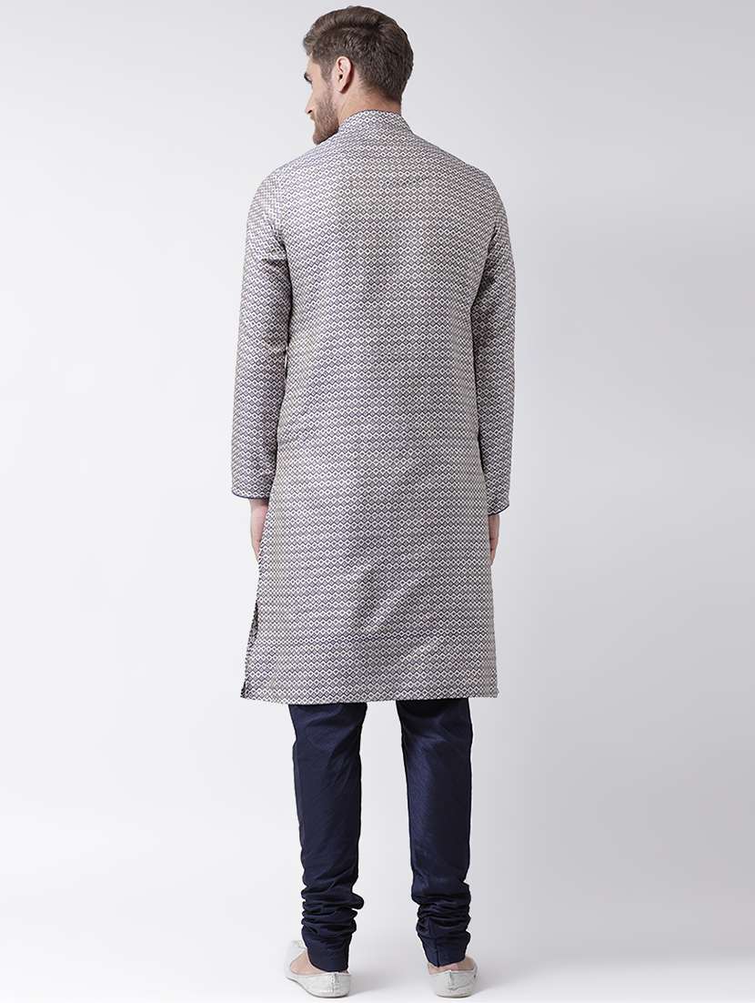 navy blue jacquard kurta pyjama set - 16847926 - Standard Image - 2