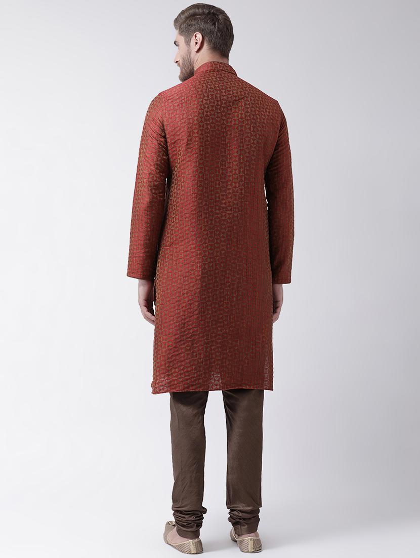 red jacquard kurta pyjama set - 16847937 - Standard Image - 2
