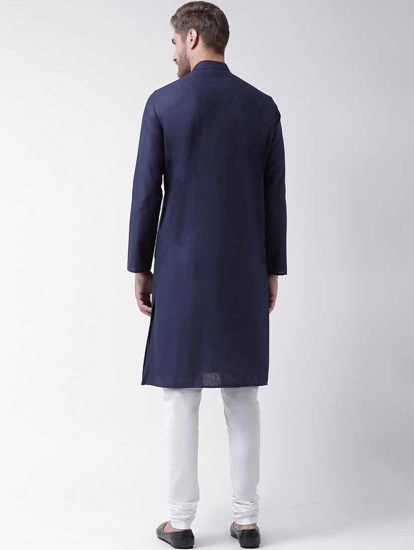 navy blue floral printed kurta pyjama set - 16847943 - Standard Image - 2