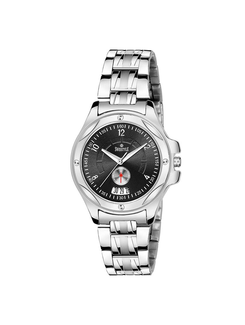 swisstyle date and day dial silver analogue watches for women-ss-lr111-blk-ch