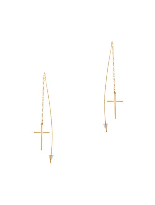 gold metal drop earring - 16848038 - Standard Image - 0