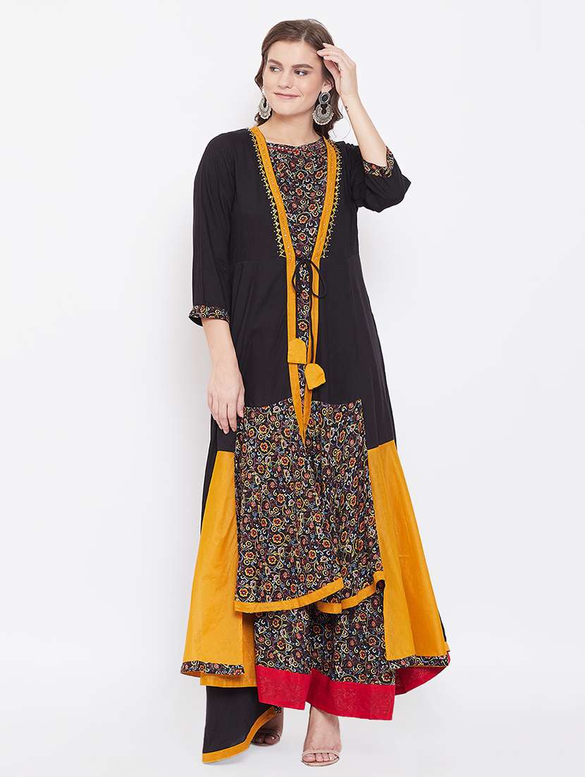color block embroidered ethnic dress