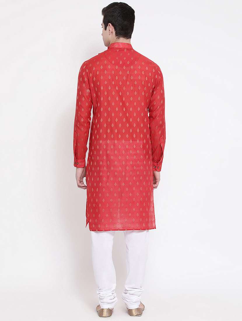 red pure silk brocade asymmetric kurta - 16848361 - Standard Image - 2