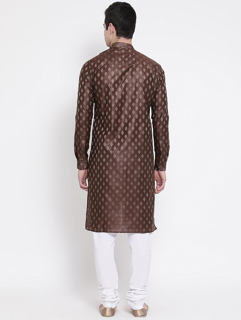brown jacquard asymmetric kurta - 16848364 - Standard Image - 2