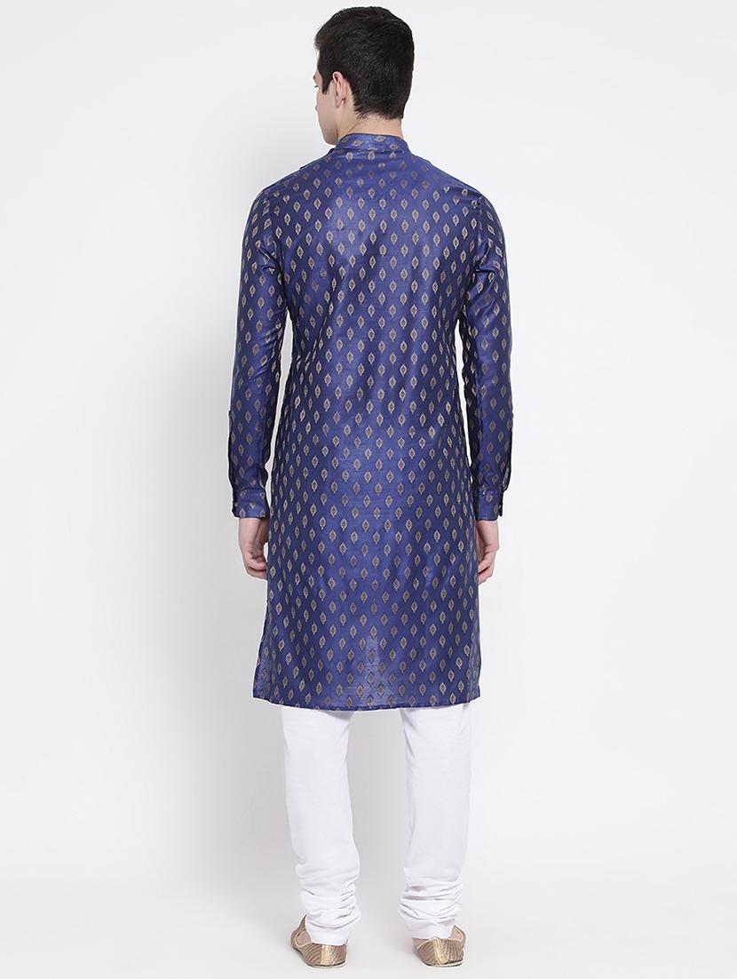 blue brocade asymmetric kurta - 16848365 - Standard Image - 2