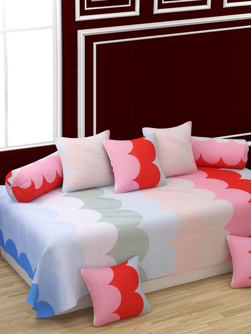 1 cotton single bedsheet with 5 cushion covers and 2 boosters