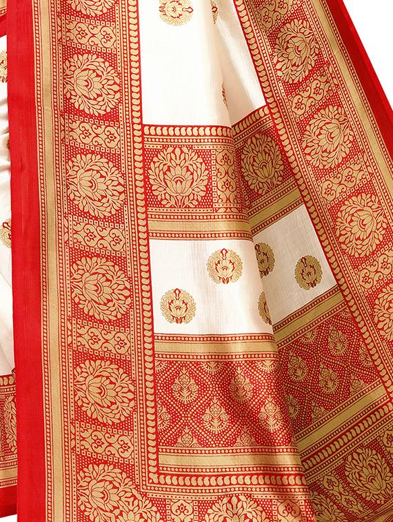 women's self design cream colored saree with blouse - 16850307 - Standard Image - 2