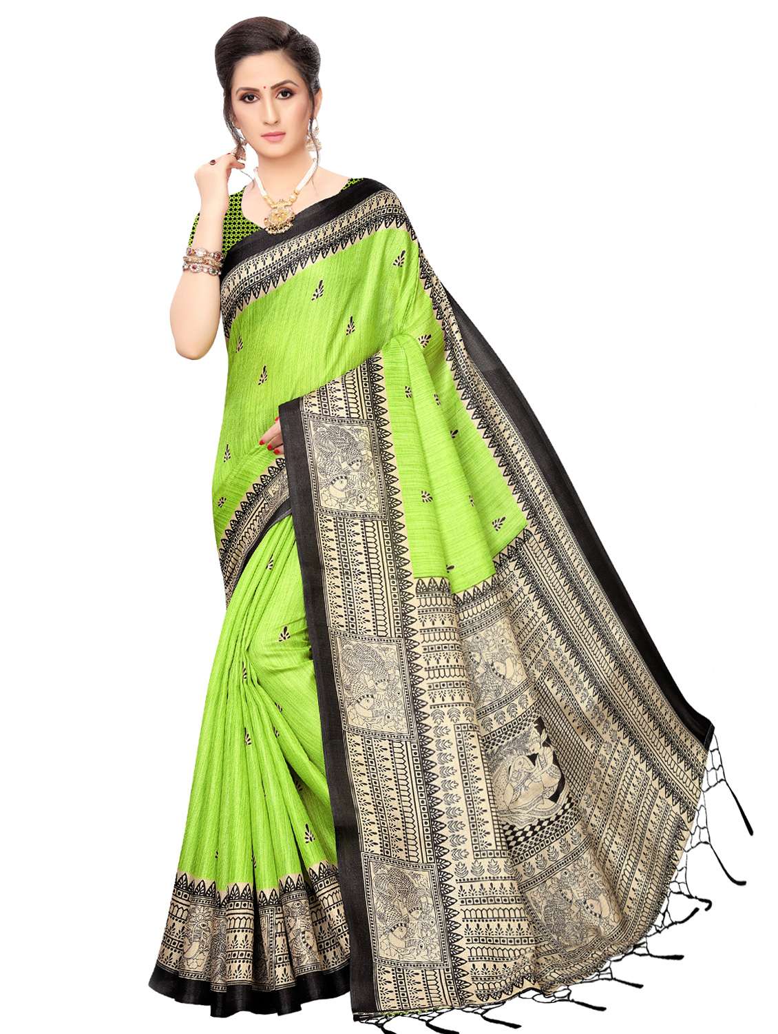 bordered printed saree with blouse