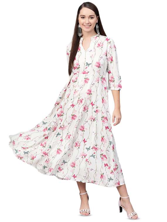 mandarin neck floral  maxi dress