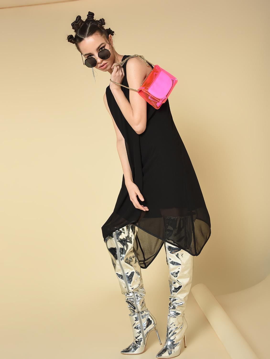 women's asymmetric solid dress