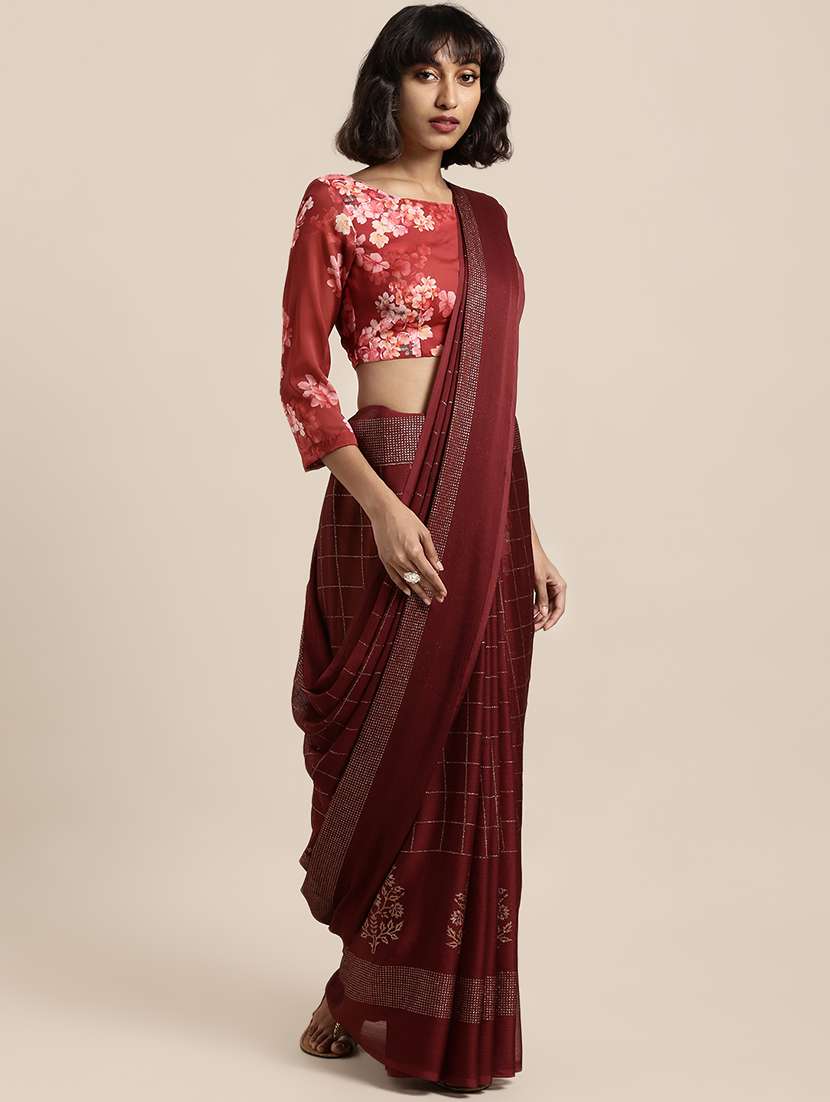 checkered woven saree with blouse