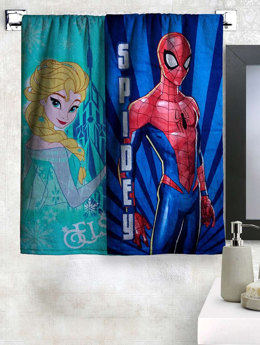 frozen & spiderman kids bath towel (pack of 2)