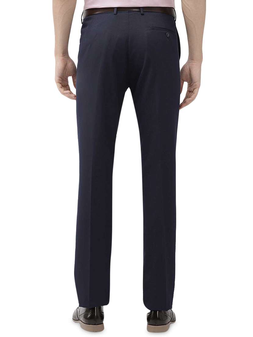 navy blue solid flat front formal trouser - 16857813 - Standard Image - 2