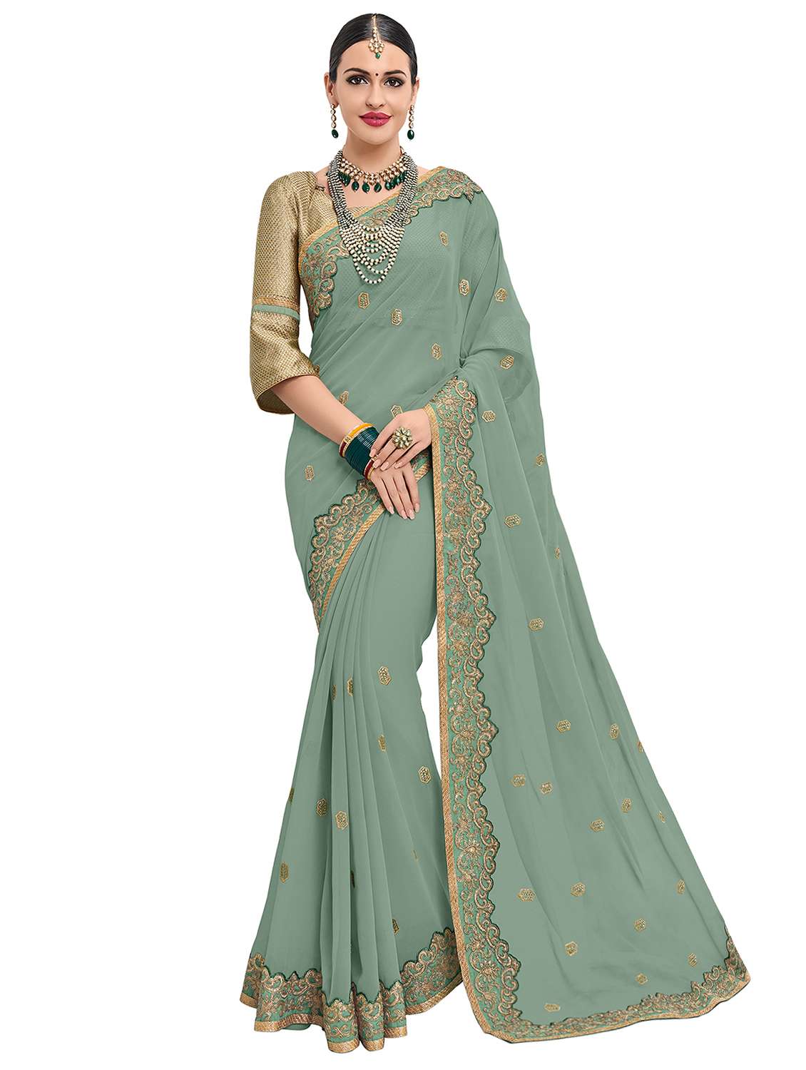 self design embroidered saree with blouse