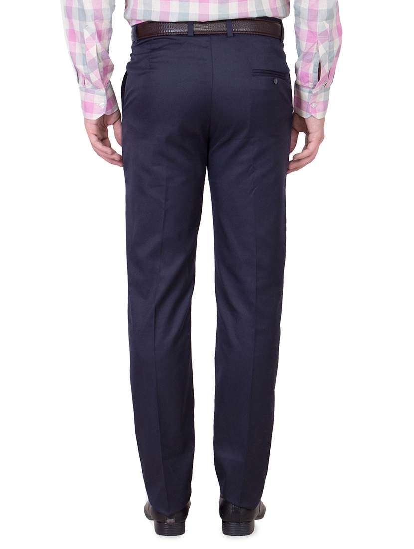 navy blue solid flat front formal trouser - 16860361 - Standard Image - 2