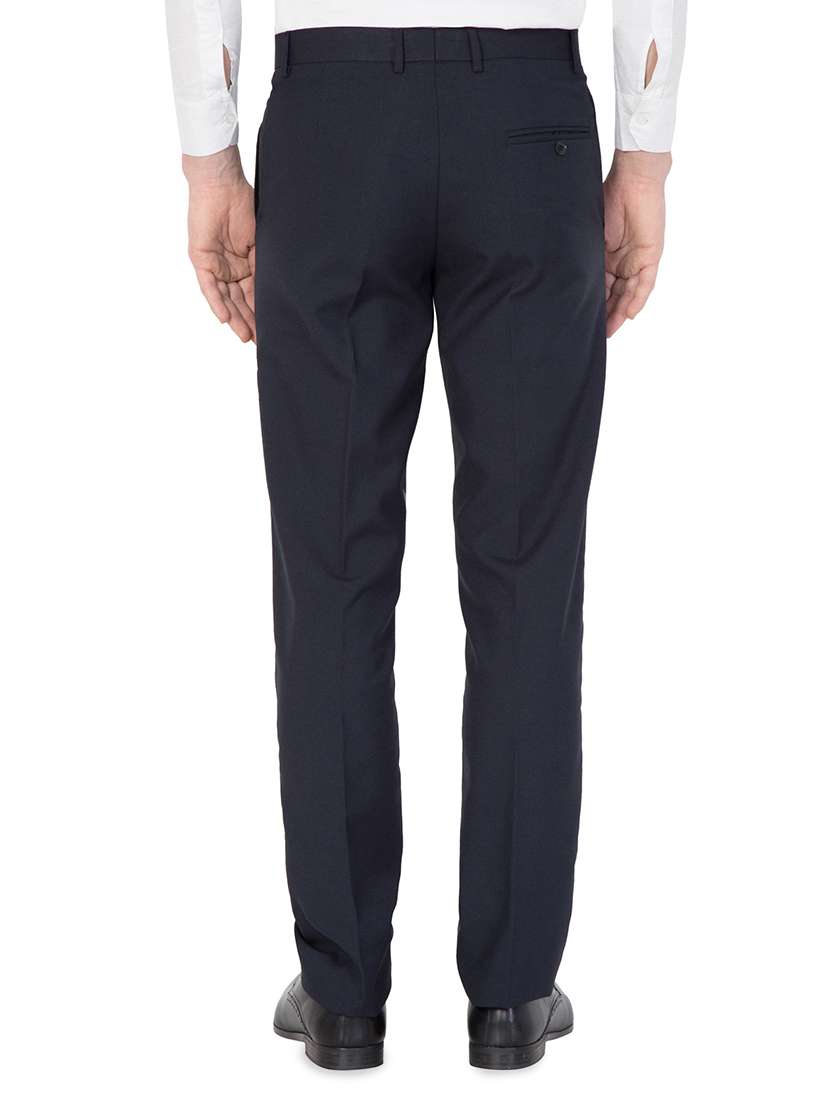 navy blue solid flat front formal trouser - 16860362 - Standard Image - 2
