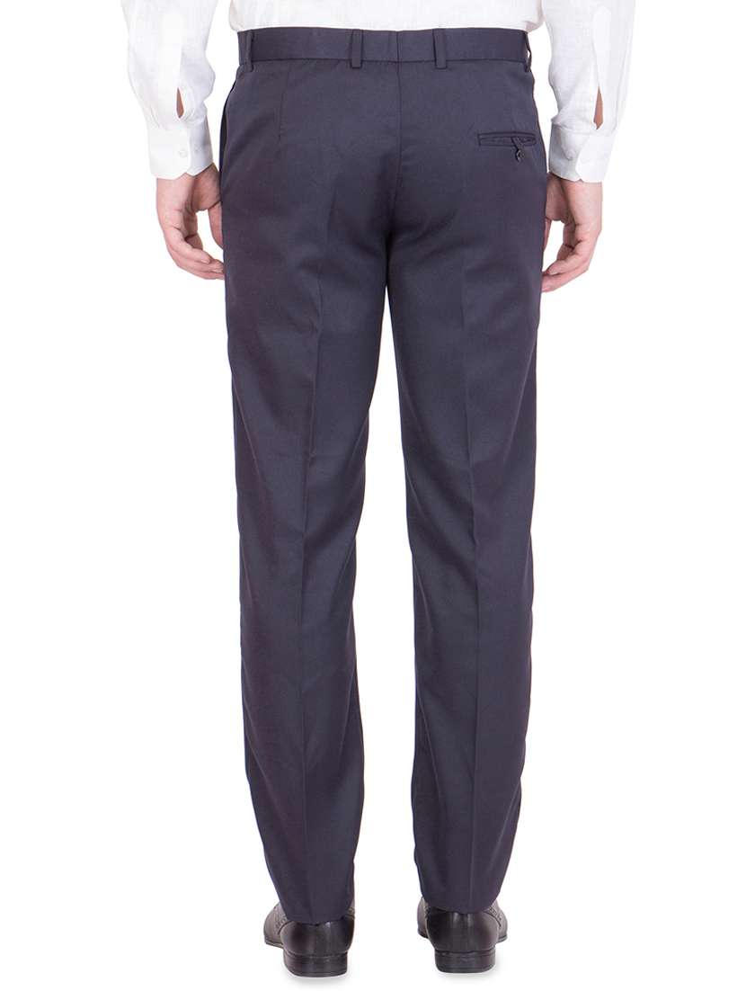 navy blue solid flat front formal trouser - 16860363 - Standard Image - 2