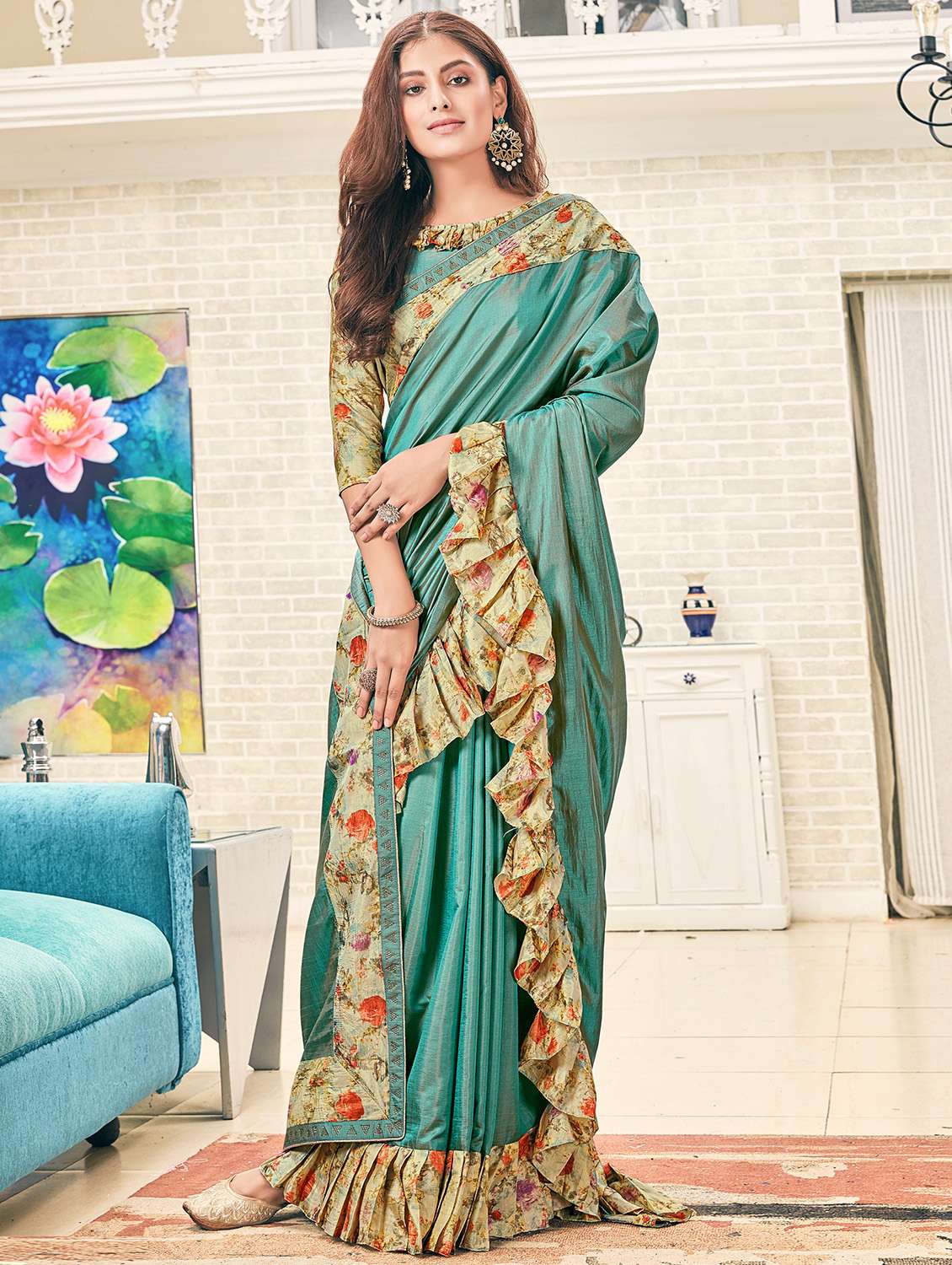 ruffle fusion saree with blouse