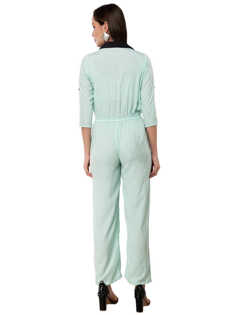 contrast collar full leg jumpsuit - 16862563 - Standard Image - 2