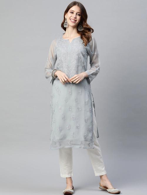 grey georgette women straight kurta - 16863550 -  Standard Image - 0