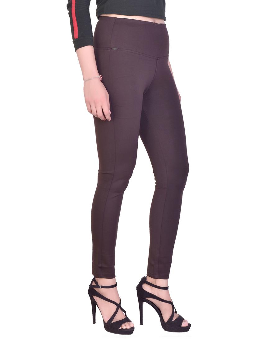 brown solid mid rise full length jegging - 16864365 - Standard Image - 2