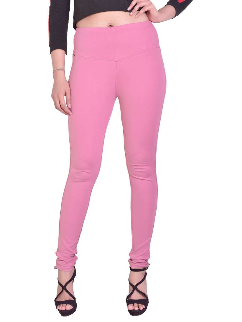 pink solid mid rise full length jegging - 16864371 -  Zoom Image - 0