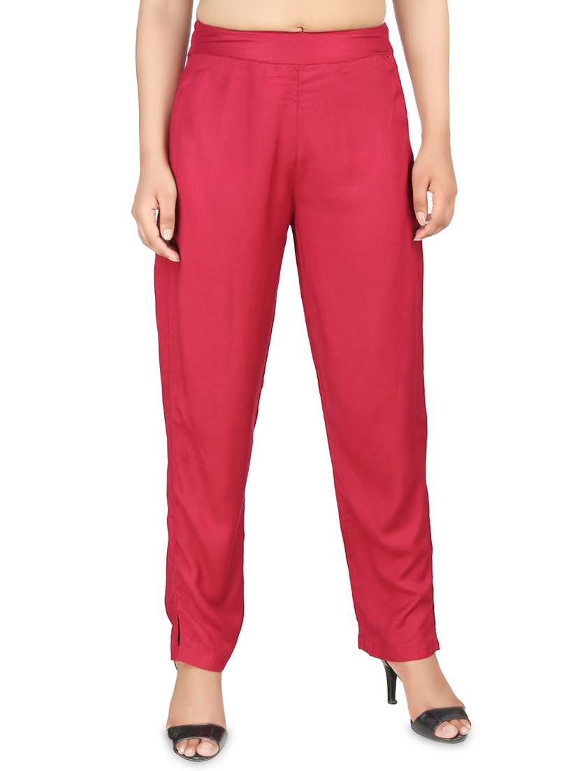 women solid high rise cigarette pants 