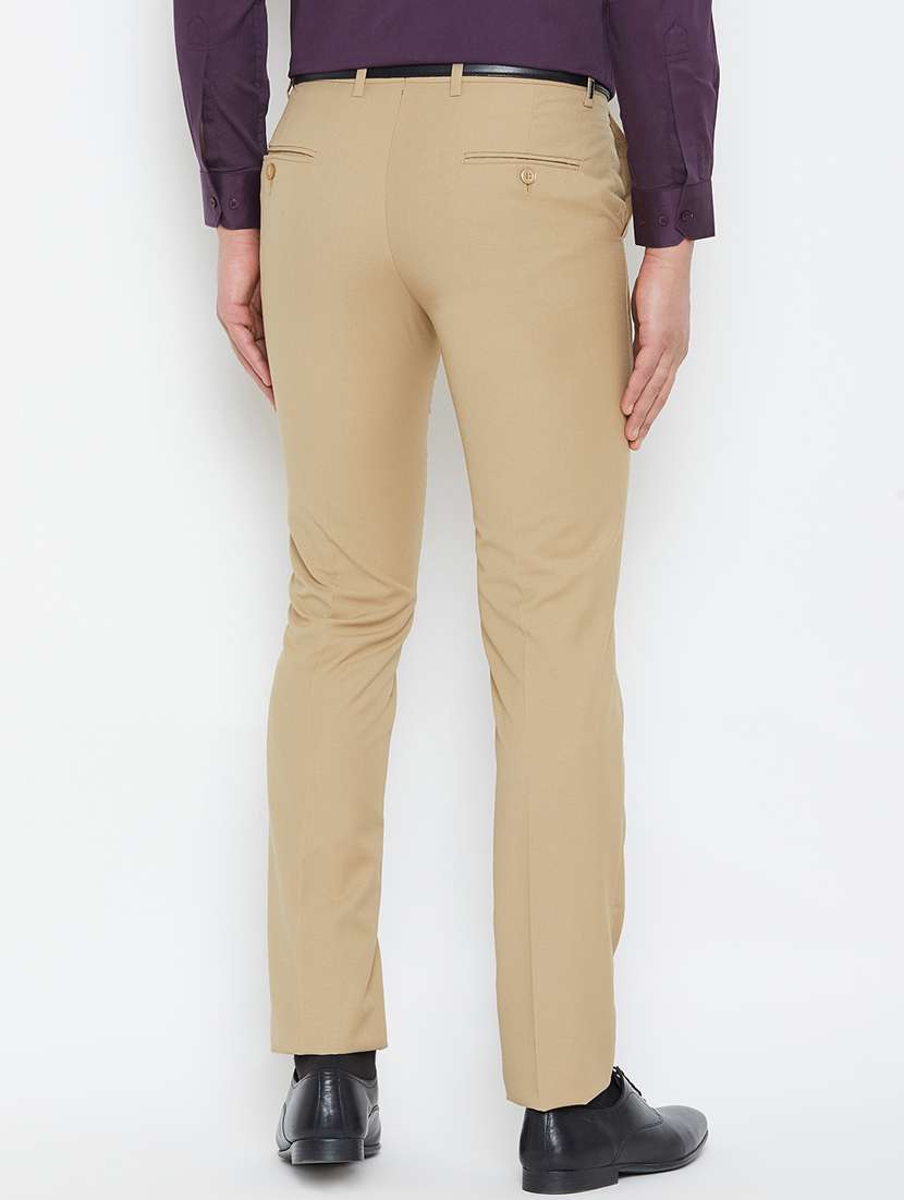 beige solid flat front formal trouser - 16865297 - Standard Image - 2
