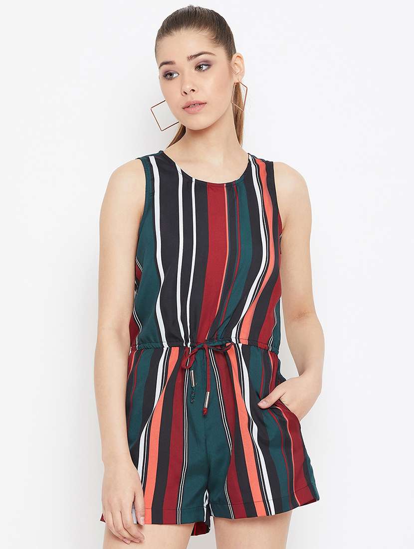 tie front striped jumpsuit