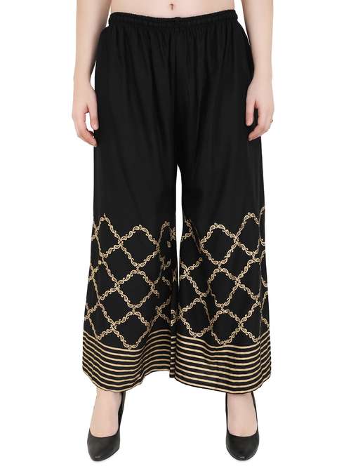 gold print flared palazzo - 16866678 - Standard Image - 0