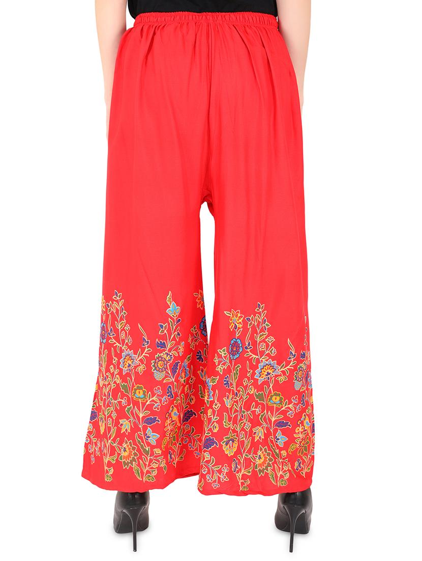 red floral embroidered flared palazzo - 16866684 - Standard Image - 2