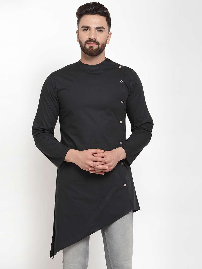 black solid asymmetric kurta