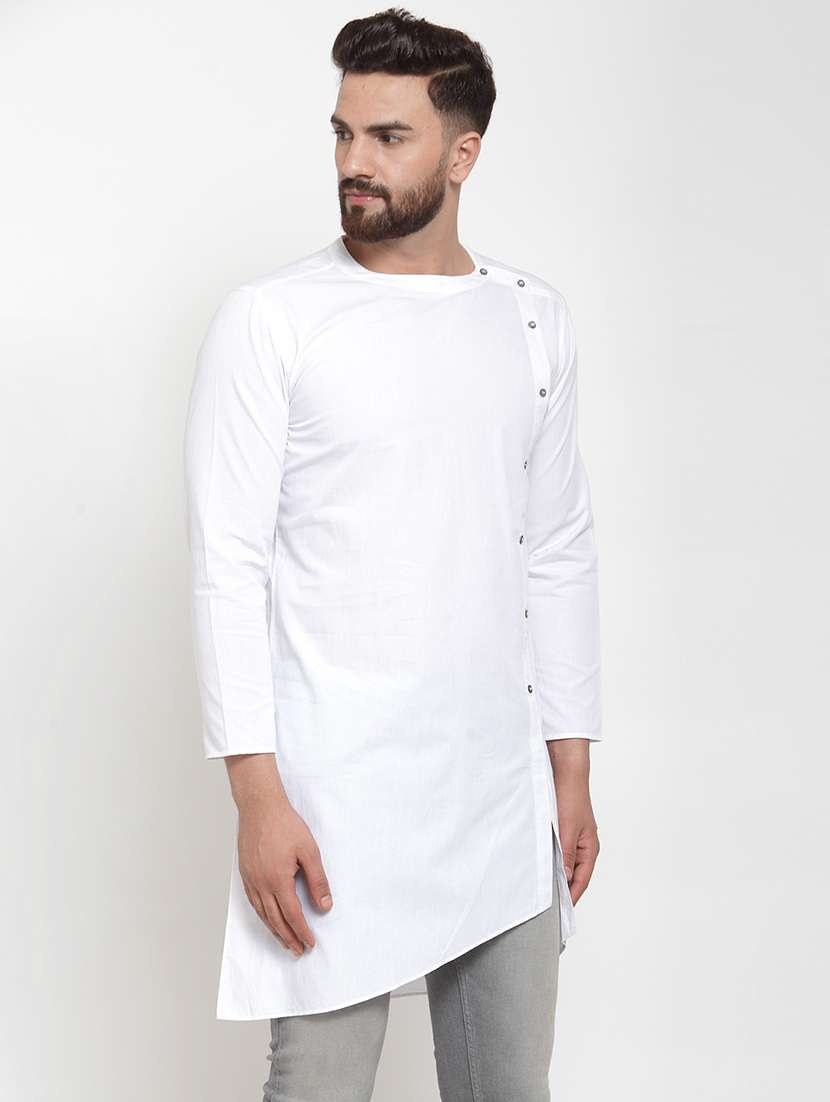 White Solid Asymmetric Kurta