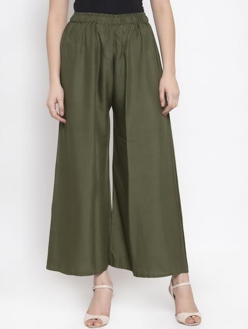 green solid flared palazzo - 16869448 -  Standard Image - 0