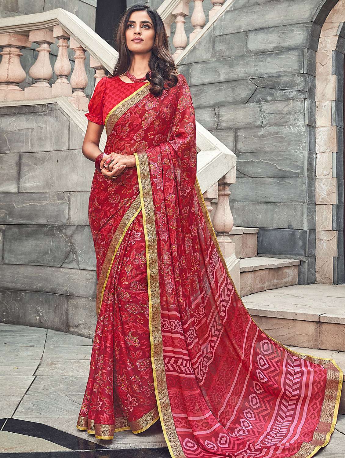 floral printed saree with blouse