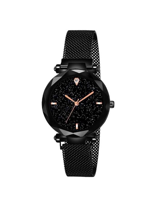 lorenz sparkling diamond cut black dial magnetic strap luxury analog watch - black - as-75a - 16871825 - Standard Image - 0