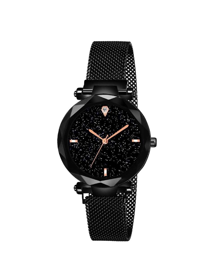 lorenz sparkling diamond cut black dial magnetic strap luxury analog watch - black - as-75a - 16871825 - Zoom Image - 0