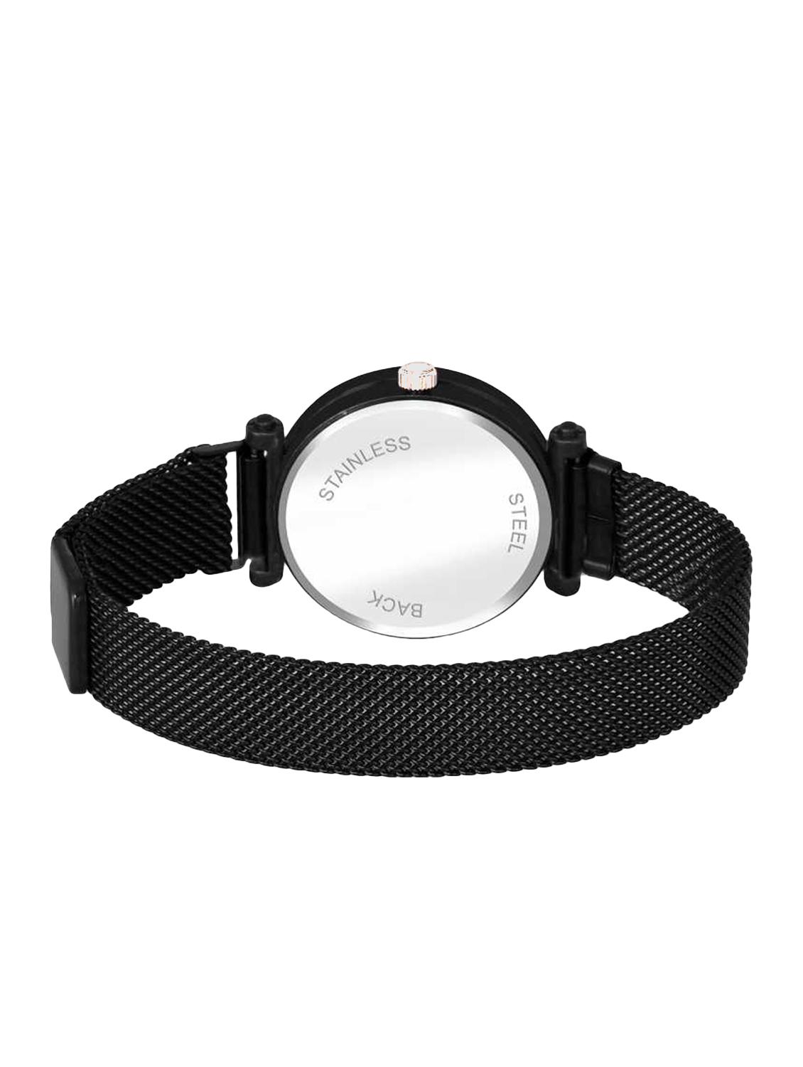 lorenz sparkling diamond cut black dial magnetic strap luxury analog watch - black - as-75a - 16871825 - Standard Image - 2