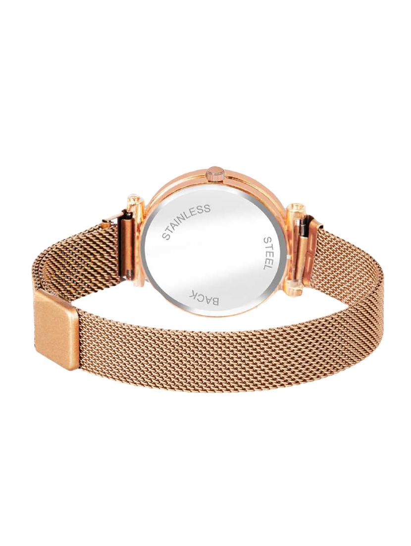 lorenz sparkling diamond cut black dial magnetic strap luxury analog watch - rose gold - as-76a - 16871826 - Standard Image - 2