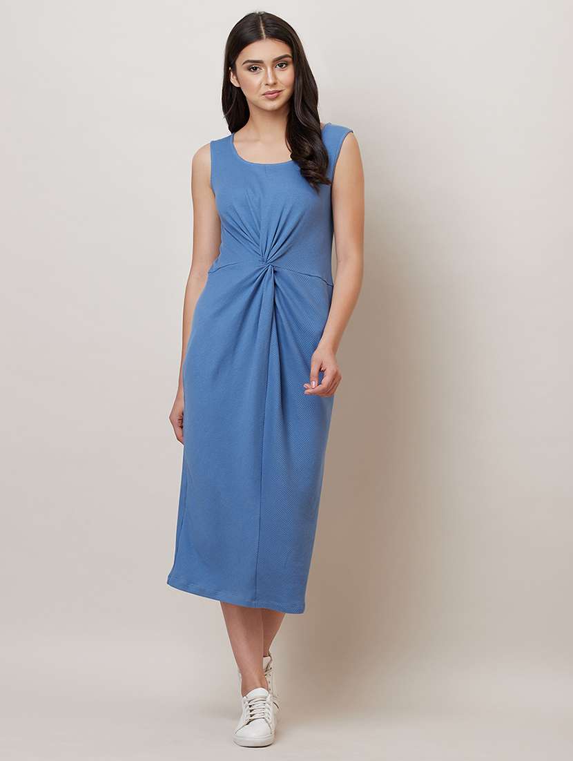 round neck twist front sheath dress