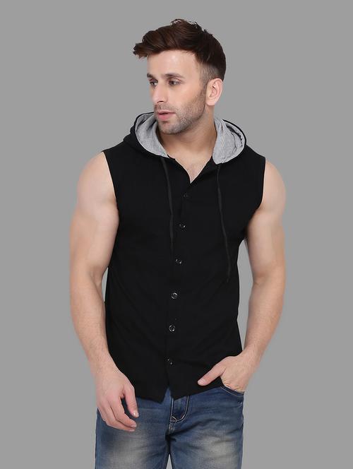 men black slim fit sleeveless hooded t-shirt - 16873145 -  Standard Image - 0