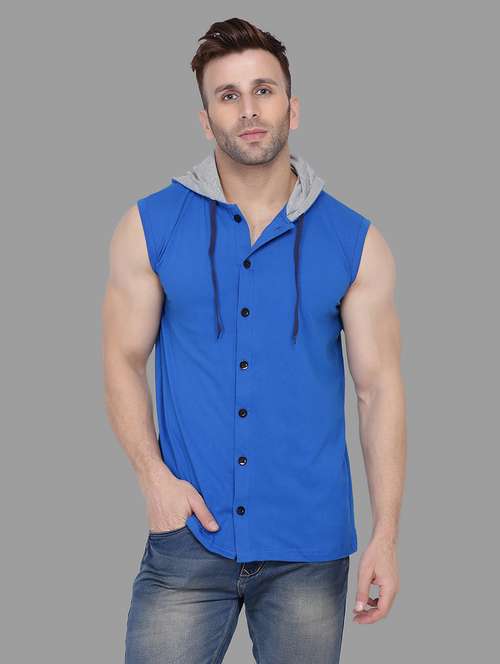 blue solid hooded t-shirt - 16873147 -  Standard Image - 0