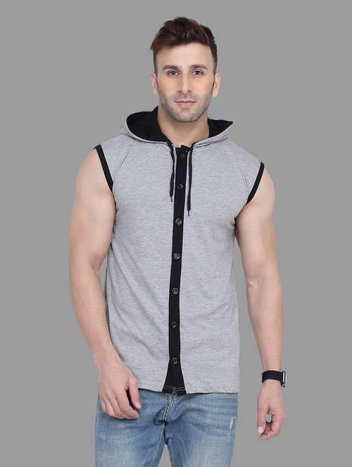 men solid sleeveless hooded t-shirt - 16873156 -  Standard Image - 0