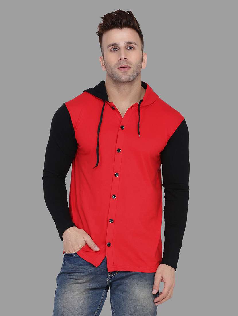 red color block hooded t-shirt