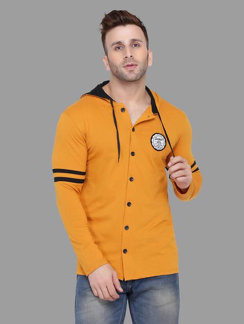 men slim fit long sleeve hooded shirt - 16873173 - Standard Image - 0