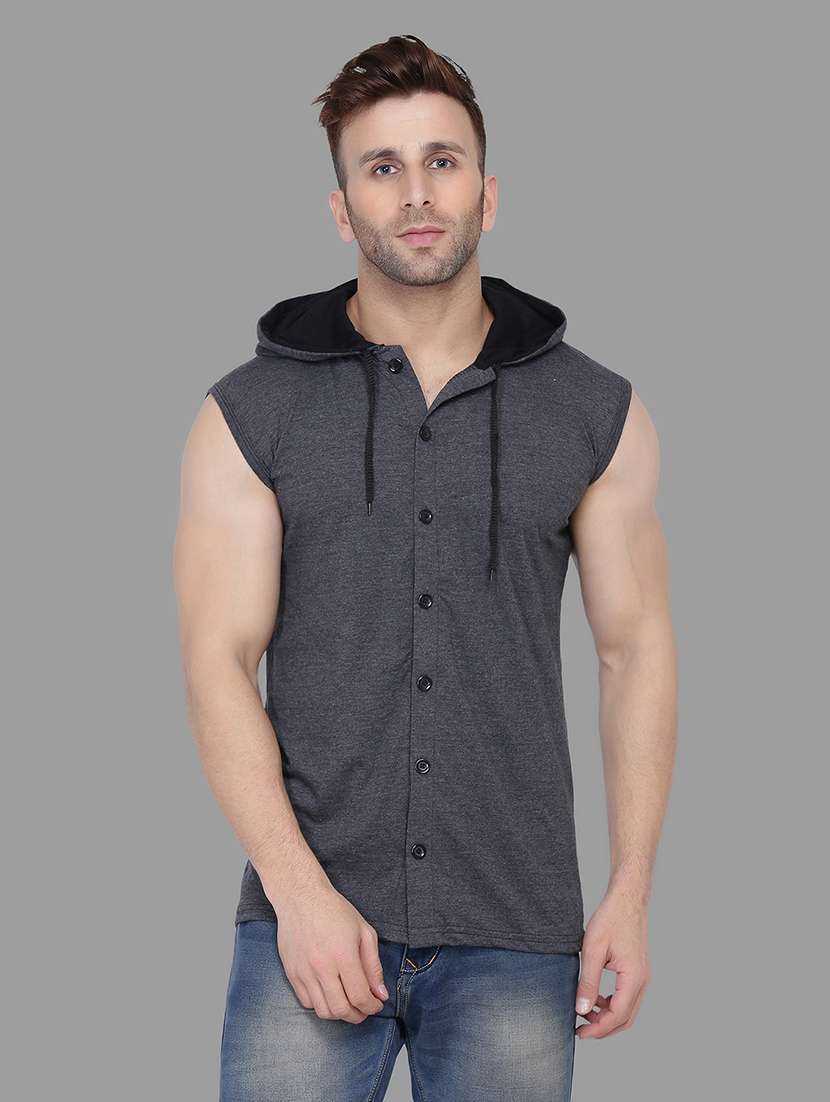 grey solid hooded t-shirt