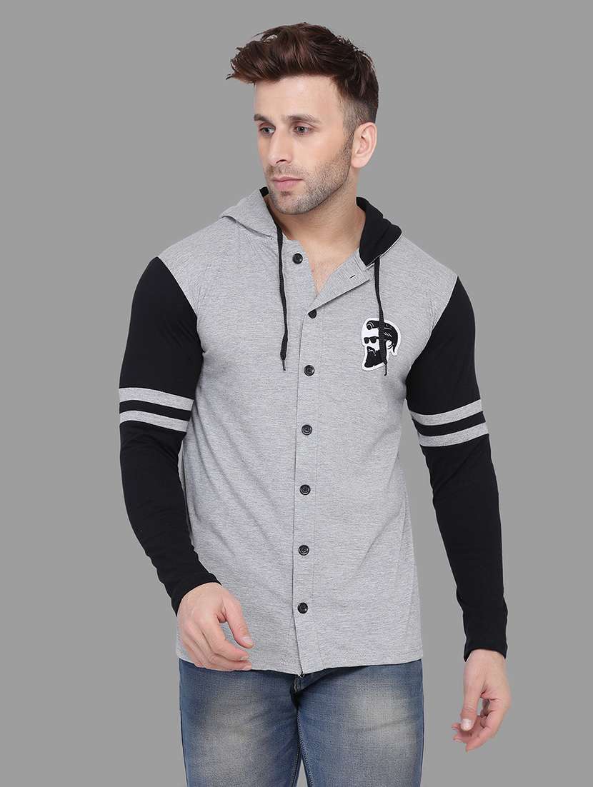men slim fit long sleeve hooded shirt