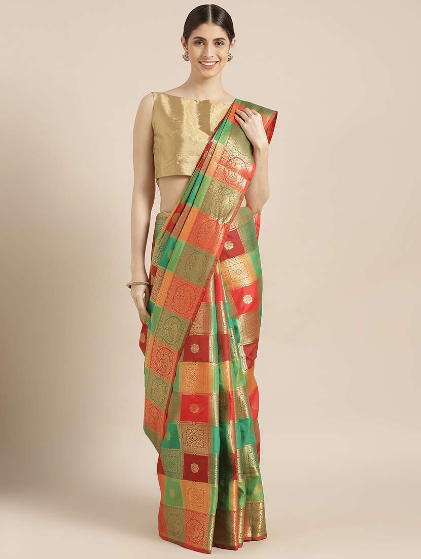 checkered banarasi saree with blouse