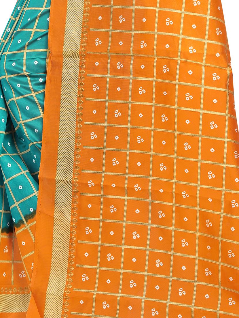 women's checks turquoise colored saree with blouse - 16878296 - Standard Image - 2