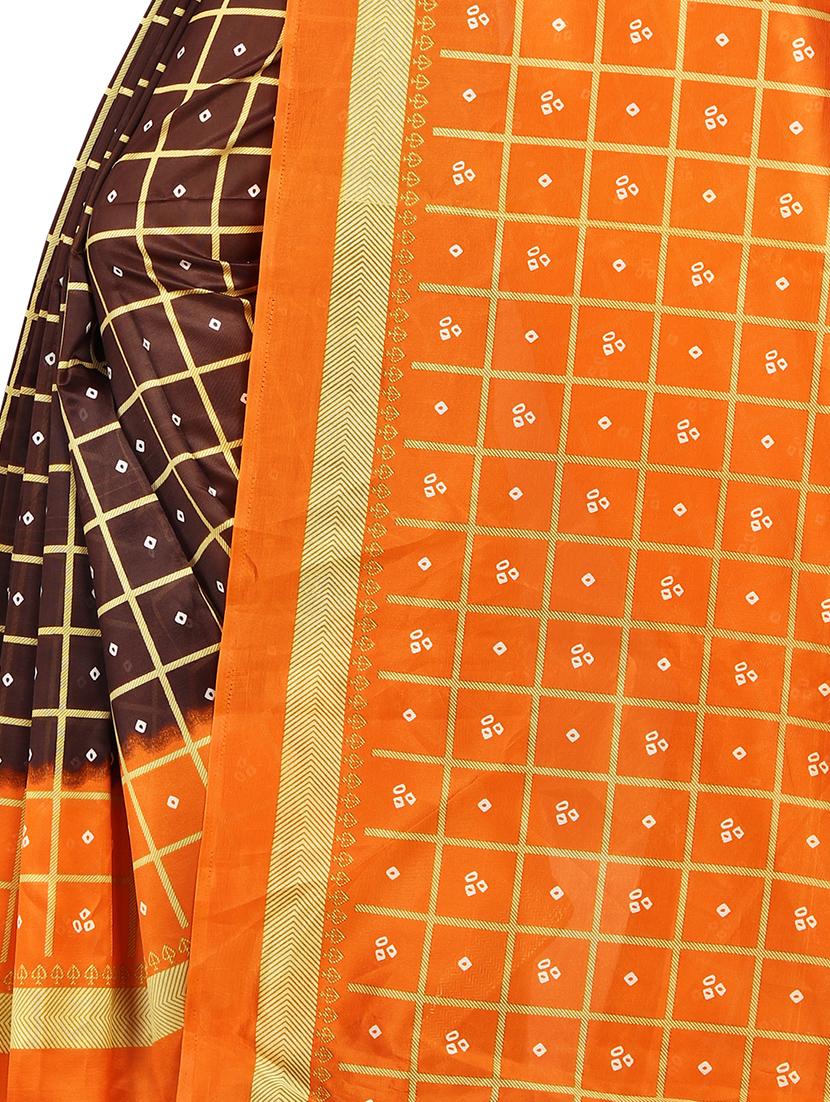 women's checks coffee brown colored saree with blouse - 16878299 - Standard Image - 2
